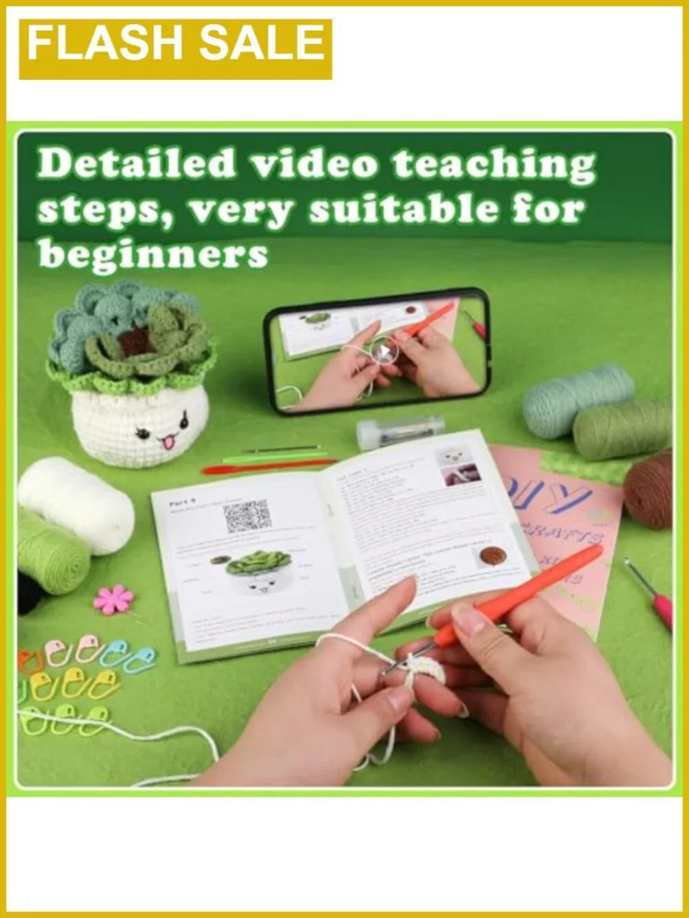 Crochet Kit for Beginners 3PC Coaster Potted Plant DIY Craft Set